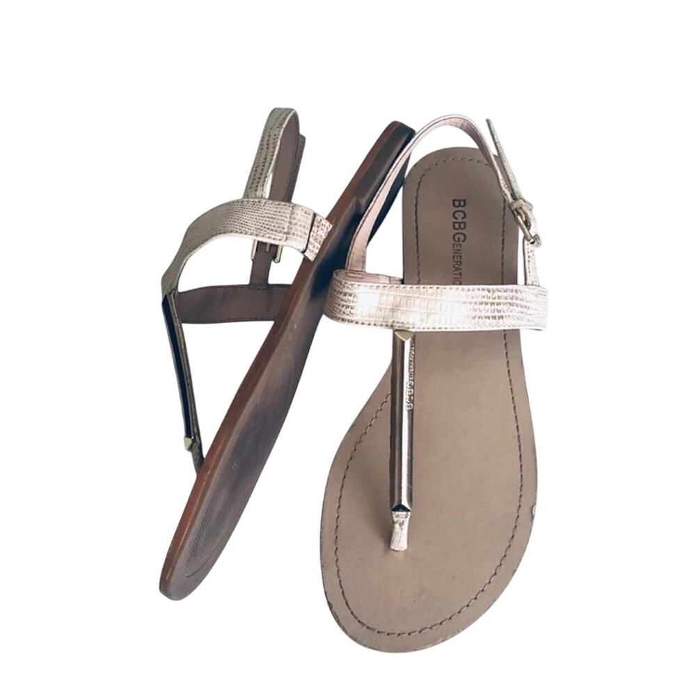 BCBGeneration Slingback Sandal Women's 7.5 Faux Snakeskin Gold Cream Sandal